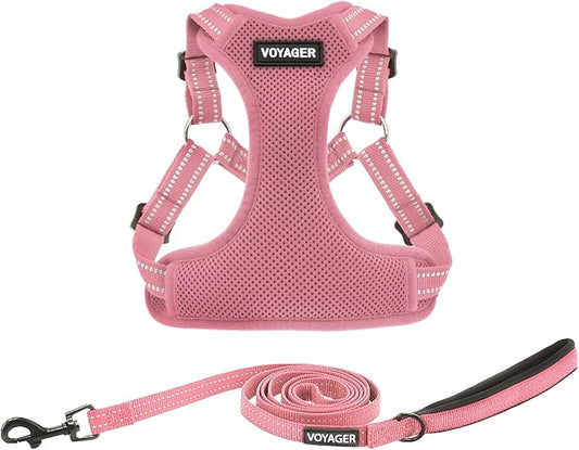 Best Pet Supplies Voyager Adjustable Step-in Flex Breathable Mesh Dog Harness for Small Medium Large Dogs Leash Set (Pink), XS