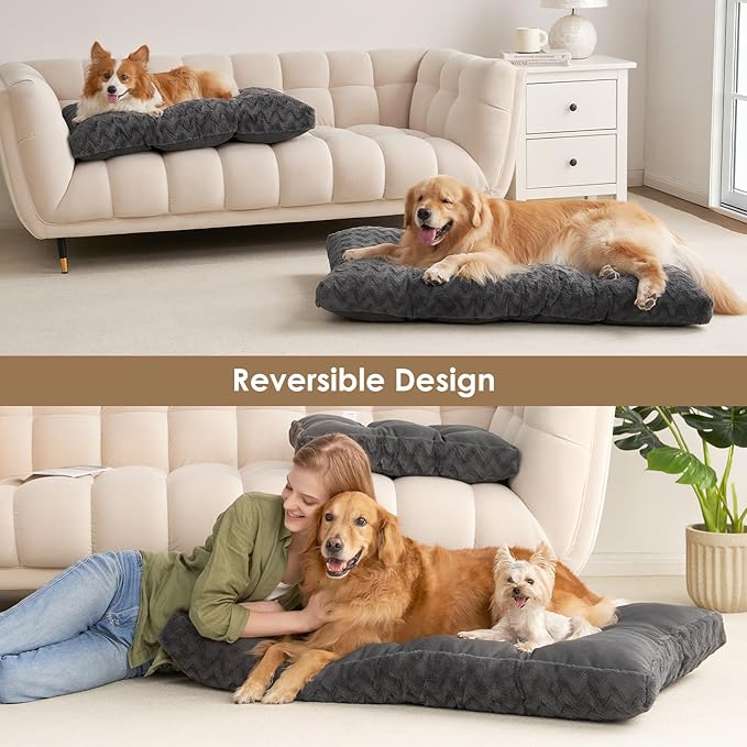 EHEYCIGA Washable XL Dog Bed for Crate 41x27 Inch, Reversible Kennel Pad for Extra Large Dogs Weight Up to 75 lbs, Plush and Comfy Pet Sleeping Mat, Charcoal