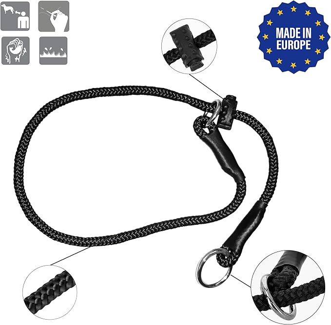 Dingo Gear Choke Collar for Dog Training Handmade of Cord with A Limiter, Waterproof Black S04059, (L)