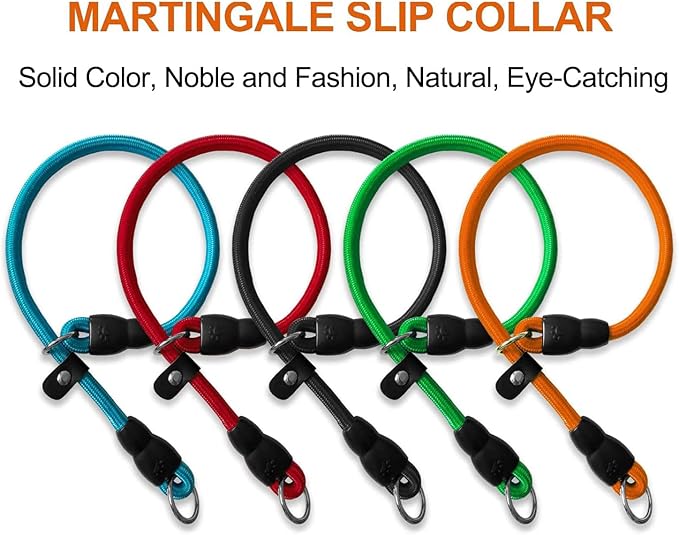 Slip Collar, Dog Choker Collar, Nylon Dog Training Collar with Slidable Stopper No Pull Dog Collars Martingale Collars for Small Medium Large Dogs, Black, L