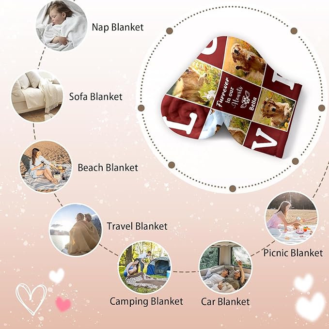 Pet Memorial Blanket Gift - Personalized Dog Memorial Blankets, Pet Sympathy Gifts for Loss of Dogs for Pets Lovers, Dog Bereavement Passing Away Gift, Custom Dogs Blanket (G)