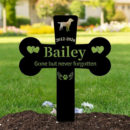 Personalized Dog Grave Marker Outdoor, Waterproof Memorial Cross for Dog Grave with Custom Name Dates, Garden Grave Markers for Dogs, Sympathy Gift for Loss of Pet
