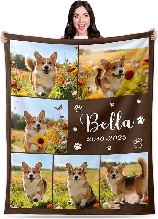 Pet Memorial Blanket Gift - Personalized Dog Memorial Blankets, Pet Sympathy Gifts for Loss of Dogs for Pets Lovers, Dog Bereavement Passing Away Gift, Custom Dogs Blanket (D)