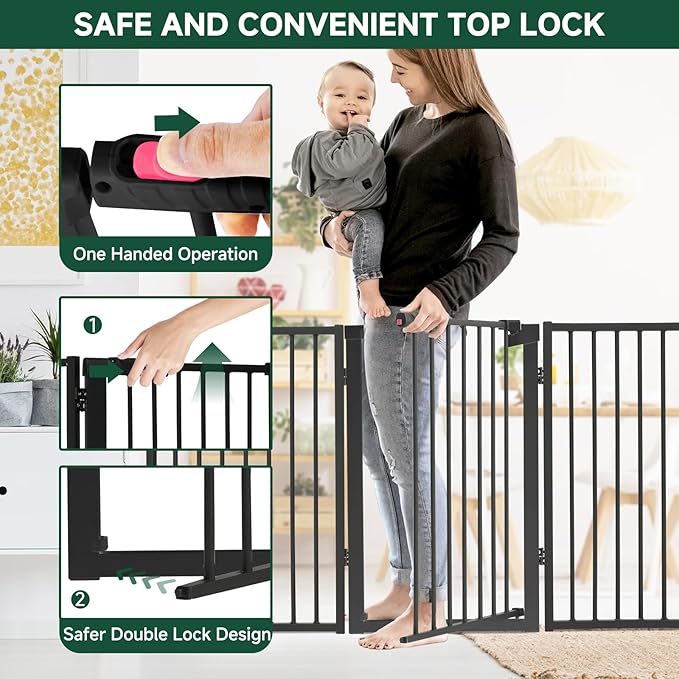 Snagle Paw Metal Freestanding Dog Gate with Door,120” W x 36” H Dog Fence with Support Feet for Doorways, Stairs and Hallways, Portable Pet Gate for Indoor Use (6 Panel, Black)