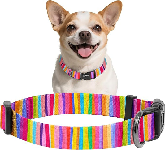 Kazazoo Dog Collar Cute and Soft Nylon Puppy Collar for Boy and Girl, Adjustable Dog Collars for Small Medium Dogs, Rainbow-XS