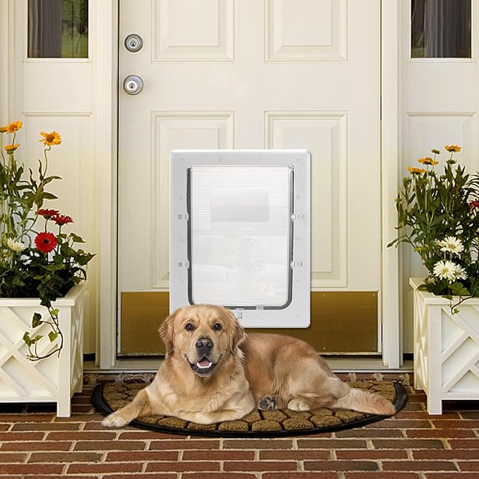 Ownpets Dog Door with Hard Plastic Flap Pet Door&Safe Plunger Lock,Solid Durable Frame Easy to Install Doggie Door for Large Dogs up to 100lbs