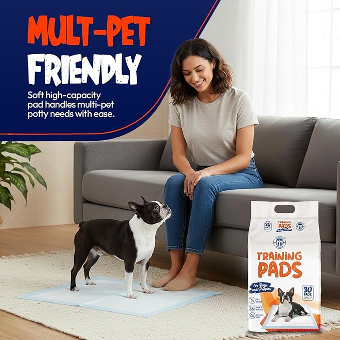 BPG Ultra Absorbent Pet & Puppy Pads – 30 Count 22"x22" Pee Pads for Dogs, Disposable Leak Proof Dog Training Pads, Quick Drying Underpads, Puppy Essentials for House Training - Brooklyn Pet Gear