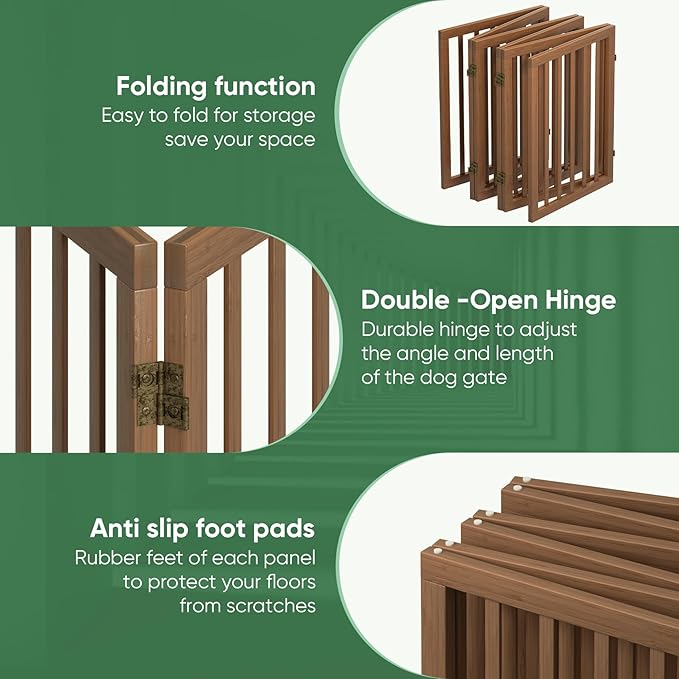Dog Gates for Doorways, Freestanding Dog Gate Indoor, Foldable Pet Gates for Doorways Bedroom, Puppy Gate with Metal Support Feet, Room Divider 6 Panels (Dark Walnut)
