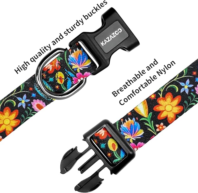 Kazazoo Dog Collar Cute and Soft Nylon Puppy Collar for Boy and Girl, Adjustable Dog Collars for Small Medium Dogs, Tropical-M
