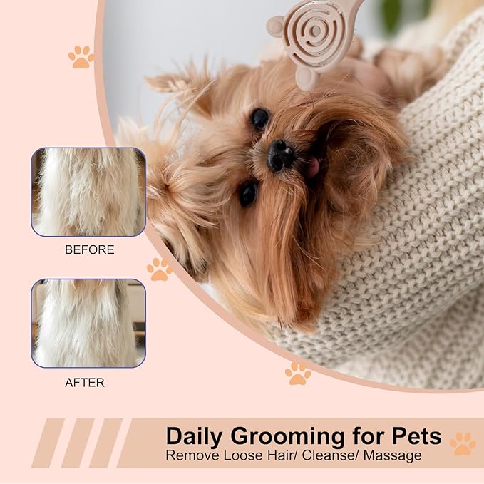 Cat-Ear Design Puppy Brush, Gentle Soft-Bristle Small Dogs Plastic Detangling Grooming Tool, Fit for Yorkie Shih Tzu Maltese Maltipoo (Light Pink)