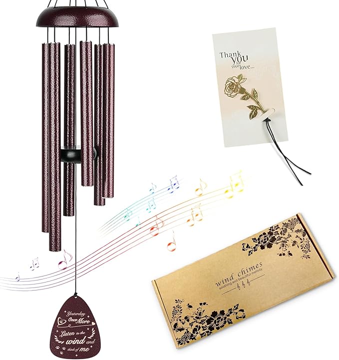 Pet Memorial Wind Chimes - Remembrance and Bereavement Gift for Loss of Dog/Cat with Metal Rose Card, 26" Thicker Aluminum Tubes(0.75") Weatherproof Outdoor Keepsake for Garden
