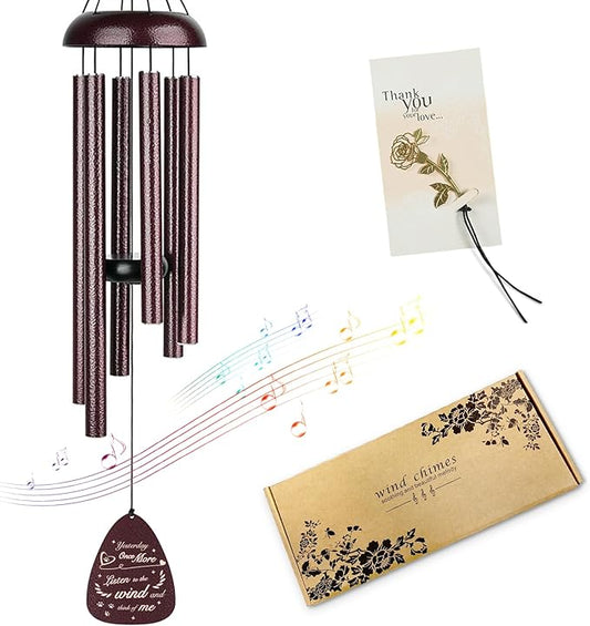 Pet Memorial Wind Chimes - Remembrance and Bereavement Gift for Loss of Dog/Cat with Metal Rose Card, 26" Thicker Aluminum Tubes(0.75") Weatherproof Outdoor Keepsake for Garden