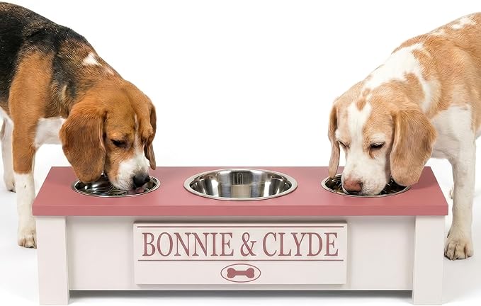 GTW Elevated 3 Bowl Dog Feeding Station - Customized Triple Stand for Small Dog Breeds - Includes Storage & Stainless Steel Bowls (Small, Pink)