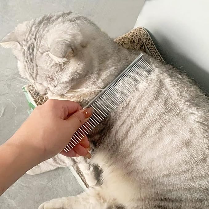 Flea Comb Lice Comb Cat & Dog Pet Grooming Combs Tear Stain Remover Remove Mucus Crust 2-in-1 Metal Round Smooth Teeth Comb Remove Floating Hair Tangles Dander