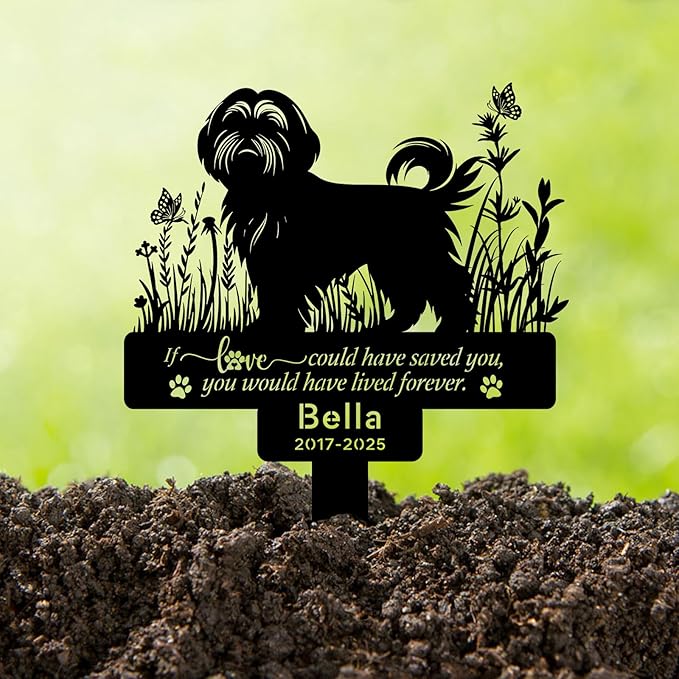 Personalized Pet Shih Tzu Grave Markers, Metal Dog Memorial Garden Stake Decorations for Cemetery, Pets Shih Tzu Grave Stakes Plaque Pet Shih Tzu Headstone Garden Memorial Stake