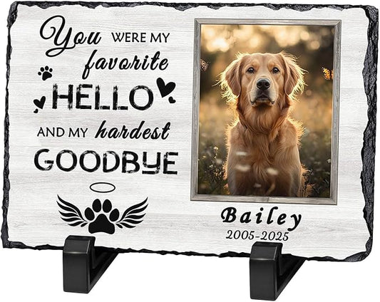 Ships Next Day Personalized Dog Memorial Gifts for Loss of Dog, Custom Pet Memorial Stone with Photo Name Date Bereavement Sympathy Gift for Dog Cat Lover