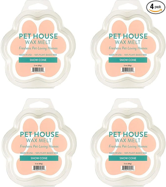 Pet House Wax Melts Snow Cone Summer Scented Wax Melts - Long-Lasting Plant Based Air Freshener for Pet Odor Pack of 4