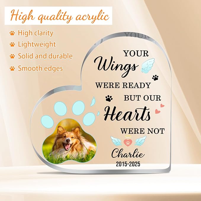 Dog Memorial Gifts for Loss of Dog Cat Custom Pet Memorial Plaque with Photo Name Dog Passing Away Gifts Pet Loss Sympathy Gift Dogs Bereavement Gifts Personalized Gift for Someone Who Lost a Dog