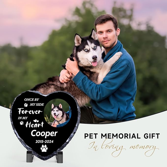 Pet Memorial Stones for Dogs, Dog Memorial Stone Outdoor, Pet Headstones for Dogs, Memorial Gifts for Loss of Dog, Custom Stone Picture Frame Plaque with Name/Text
