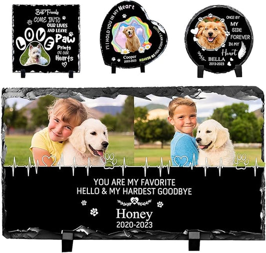 Pet Memorial Stones for Dogs Personalized Photo Rock Slate Rectangle Shape Customized Memorial Stone Gifts for Loss Dog Cat