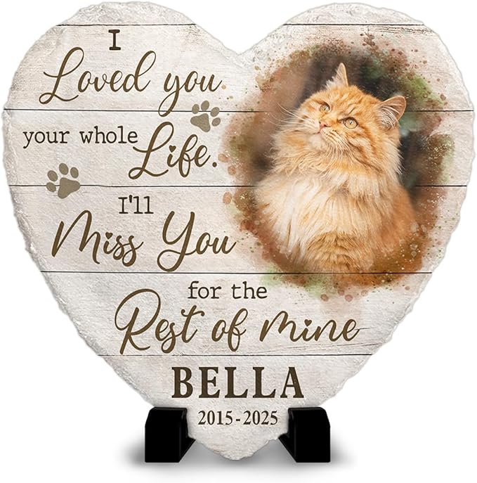 Personalized Heart Shaped Headstone Marker, Cat Paw Prints, Home Decor for Pet Lovers, Memorial Gifts for Cat & Dog Mom, Remembrance Gift with Optional Meaningful Quotes