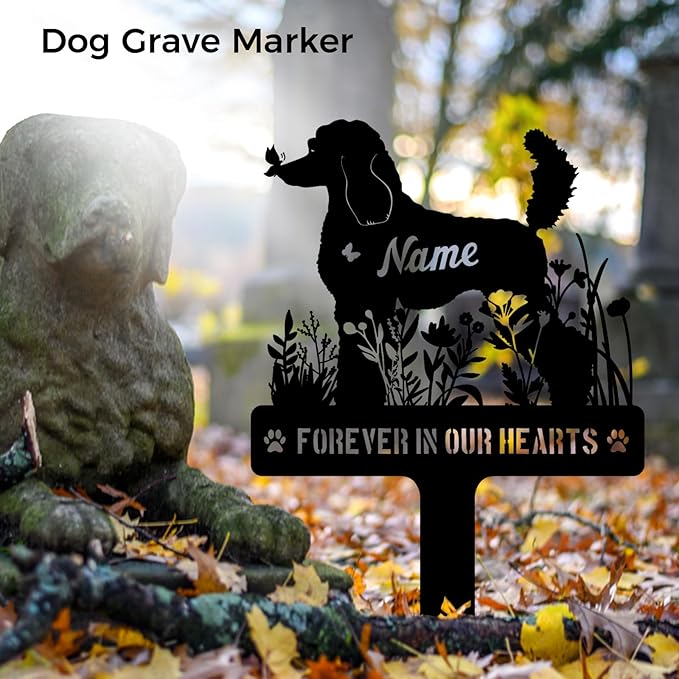 Custom Standard Poodle Poo Dog Memorial Stake, Personalized Dog Grave Marker, Metal Pet Tombstone, Outdoor Sympathy Sign for Garden Yard Decor, Pet Loss Gift