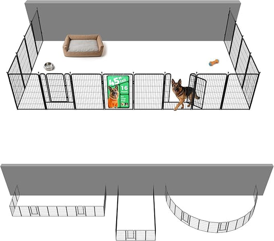 FXW Rollick Unleashed Dog Playpen for Indoor, Yard, RV Camping, 45 inch 16 Panels Dog Pen with Anchor Kit (4 Packs) for Large Dogs, Black│Patented