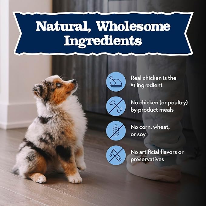 Blue Buffalo Baby Blue Natural Dry Food for Puppies, Healthy Growth Formula with DHA, Savory Chicken Recipe, 4-lb Bag