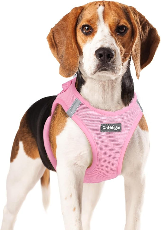 rabbitgoo Small Dog Harness, Step-in Soft Mesh Puppy Vest with Safety Buckle, Breathable Reflective Pet Harness for Small Medium Dogs, Light Pink XL