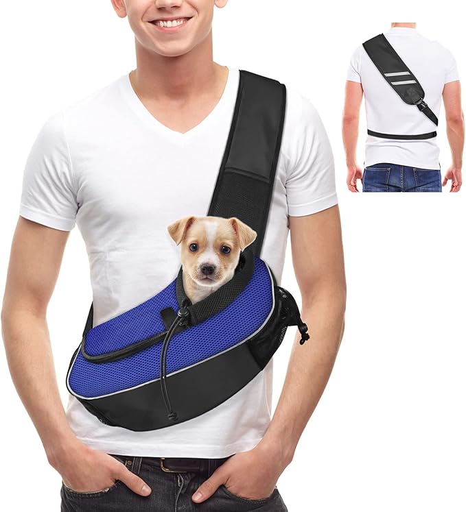 Gloppie Small Dog Sling Carrier for 5lb Dogs Breathable Puppy Sling Hands Free Travel Cat Carrier Klein Blue S
