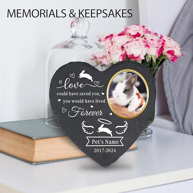 Personalized Pet Rabbit Memorial Stones with Photo, Pet Memorial Gifts for Rabbit Bunny, Pet Garden Stone Grave Marker for Pig, Rabbit Headstone, Outdoor Rabbit Tombstone Bunny Gravestone