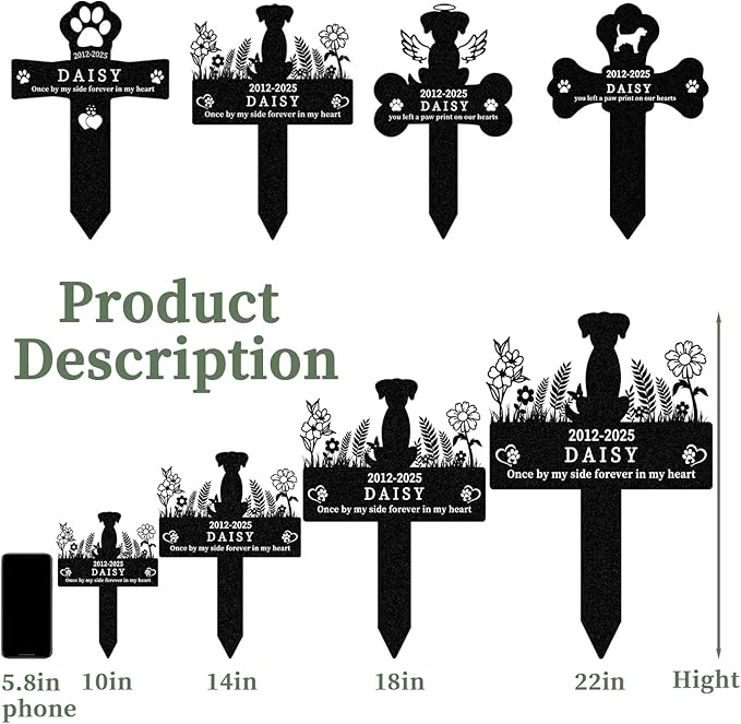Personalized Pet Grave Markers Dog, Outdoor Waterproof Dog Grave Marker with Custom Name & Years, Metal Pet Headstone Memorial for Dogs, Sympathy Gift for Dog Loss (Style 3)