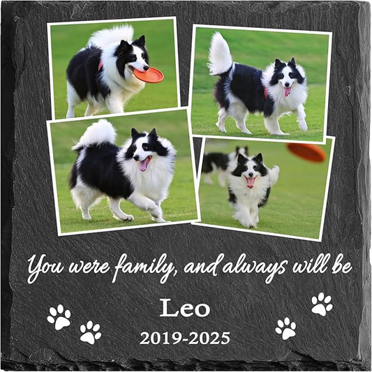 Custom Pet Memorial Stone - Dog Memorial Stone for Loss of Pet - Personalized Pet Headstone with Multiple Photo - Outdoor Garden Indoor Dog Cat Loss Bereavement Gift for Pet Lovers (01)