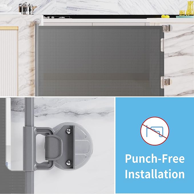 HAMOPY Auto-Lock Retractable Baby Gate Replacement Free-Punch Parts, Original Hardware Set (Including 2 x Latches + 2 x Brackets) Only Fit 55“&71” Auto-Lock Baby Gate(Grey)