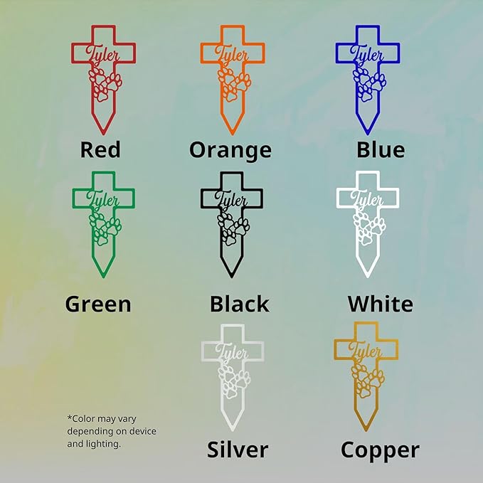 Grave Marker for Dogs Personalized, Pet Cross Stake for Outdoors, Memorial Metal Plaques, Pet Remembrance Gift, Pet Pawprints Sympathy Stakes, Pet Loss Gifts