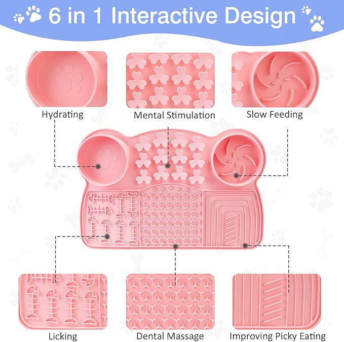 Dog Slow Feeder Bowl, 15 * 9.7inchs Unsinkable Slow Feeder Dog Bowls, Food Safe Silicone Slow Feed Dog Bowl, Fun Design Easy Clean Slow Feeder for Small Breed & Large Breed Dogs