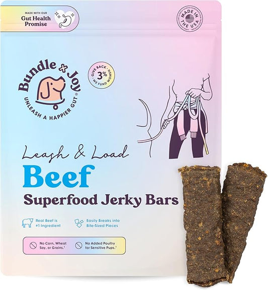 Bundle x Joy Leash & Load Beef Jerky for Dogs - 5 Oz (6-Pack), Natural Superfood - Corn, Poultry, Soy & Grain Free Beef Dog Treats Made in USA Only