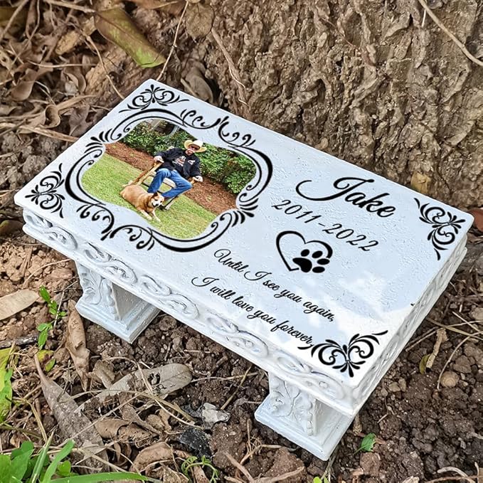 Personalized Memorial Bench for Pet Human, Custom Pet Memorial Stone with Colorful Photo, Pet Grave Marker Dog Headstone Cat Tombstone, Loss of Pet Gifts, Memorial Garden Plaque