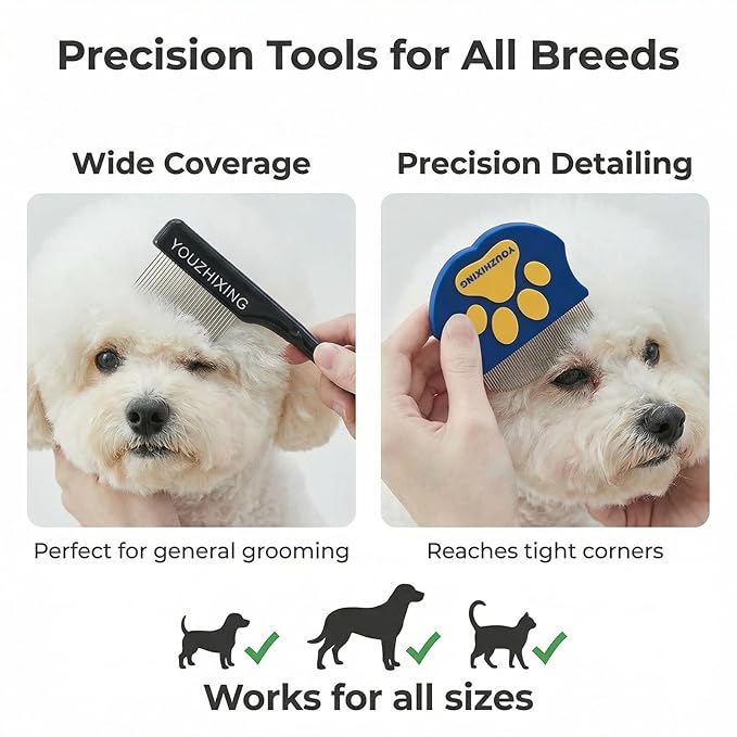 4-in-1 Tear Stain Remover Kit for Dogs & Cats - 1oz Natural Eye Balm with Pro Application Brush & 2 Stainless Steel Combs - Professional Eye Gunk (4in1a)