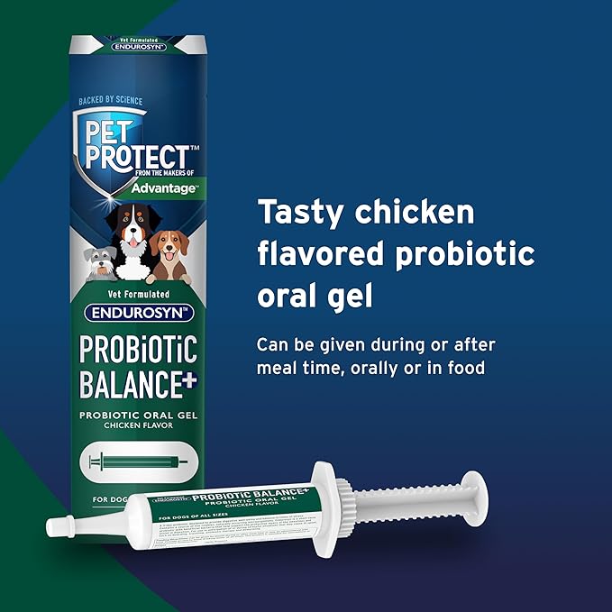 Pet Protect Dog Probiotic Balance+ Oral Gel, Vet-Formulated Endurosyn, Prebiotics & Probiotics for Dogs, 3-Day Supply, Chicken Flavor (32g)