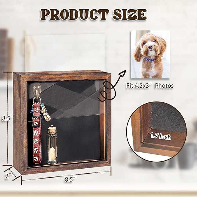 8.6'' Pet Memorial Shadow Box for Dogs, Dog Memorial Picture Frame Loss Pet Sympathy Gift Animal Remembrance Keepsake with Collar Holder Paw Print Kit Fur Jar for Tabletop Wall Hanging Customized-Dog