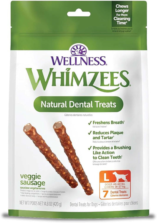 Whimzees Wellness Veggie Sausage Dog Dental Treats, Large Size Stick, (7 Count)