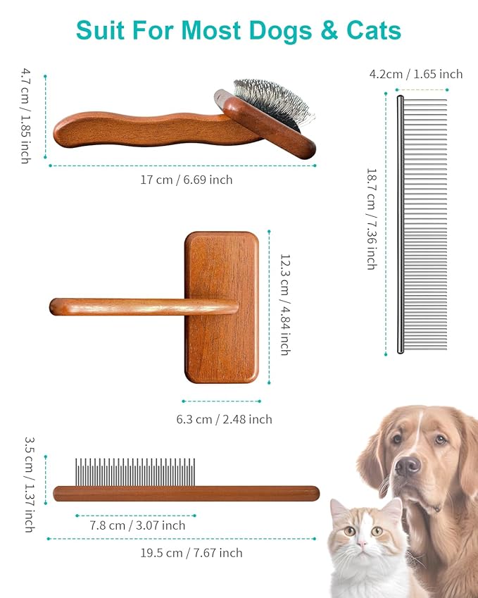 Dog Slicker Brush for Grooming & Shedding, Cat Brush for Short or Medium-Haired Dogs with an Air-Cushion Design and Coated Tips, Suitable for Removing Loose Hair, Tangles, and Knots.