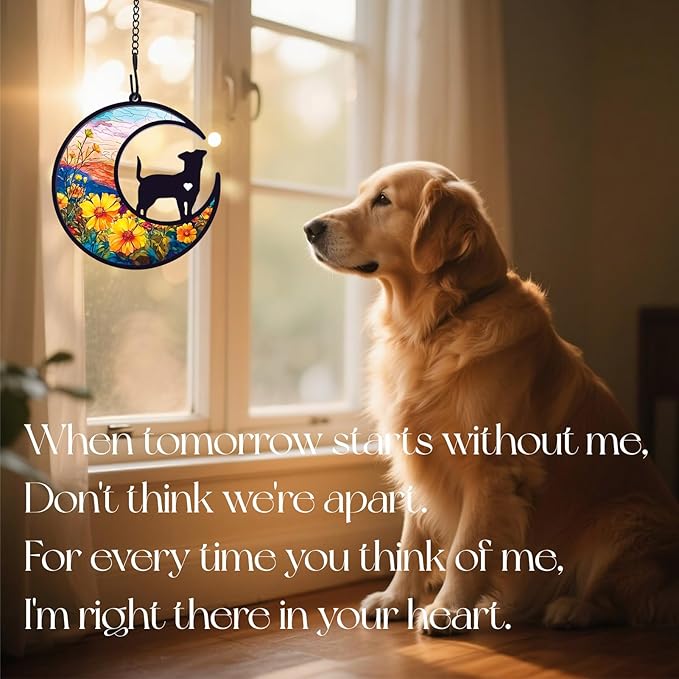 Dog Memorial Gifts for Loss of Dog, Pet Angel Memorial Suncatcher with Sympathy Card, Loss of Pet Sympathy Gift Dog, Dog Remembrance Gift Flower Sunshine