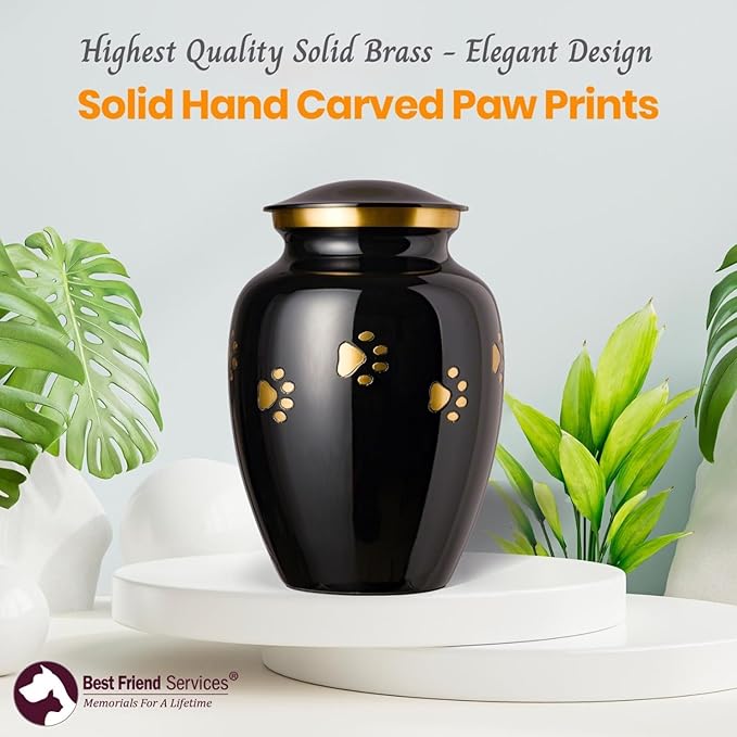 Ottillie Paws Legacy Series Pet Urn for Dogs, Handmade Brass Memorial Cremation Urn (X-Large - Pets up to 170 lbs, Ebony, Horizontal Brass Paws, XL - Pets up to)