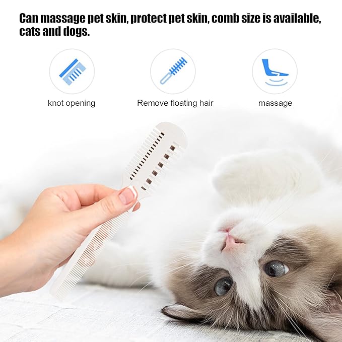 2 in 1 Pet Hair Thinning Comb, Pet Razor Combs with 5 Blades, Hair Cutter Comb Suitable for Removing Tangles, Knots and Loose Hair