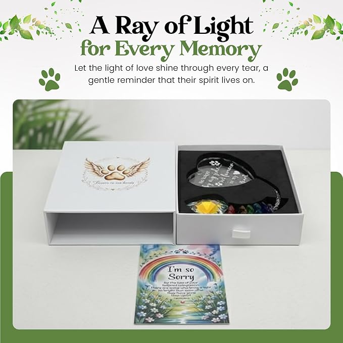 Memorial Sympathy Gift Box for Dog Loss - Pet Memorial Clear Crystal Ball Grief Suncatcher for Loved One, Thoughtful Dogs Remembrance, Rainbow Maker, Hanging Ball Prisms Gifts (Memorial Suncatcher)