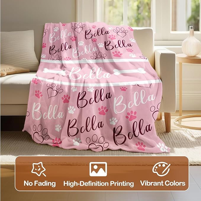Bemaystar Custom Dog Blanket - Ships Next Day Dog Blankets for Small Dogs Personalized Blanket with Name Personalized Gift for Dogs Cat Kids Friends Couples Name