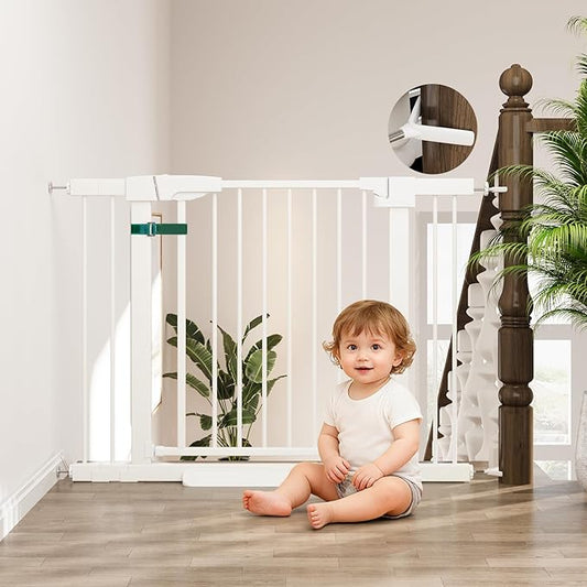29-43" Baby Gate for Stairs, 30" Tall Stair Gate Indoor, Baby Gates Pressure Mounted with Auto-Close/Hold-Open and Anti-Trip Pedal, Safety Dog Gate for Stairs Doorways, White