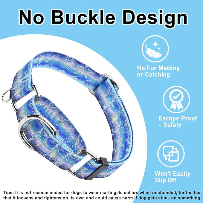 Reflective Martingale Collar for Dogs Nylon Training Collar with No Buckle, No Pull Adjustable Dog Collar for Small Dogs（Blue Starfish，S）